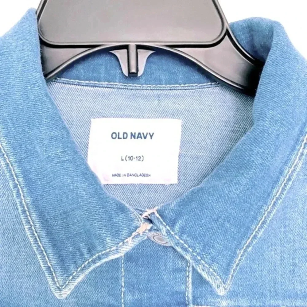 Old Navy Girls Large 10/12 Ombre Jean Jacket Dip Dye Blue White - Picture 5 of 13